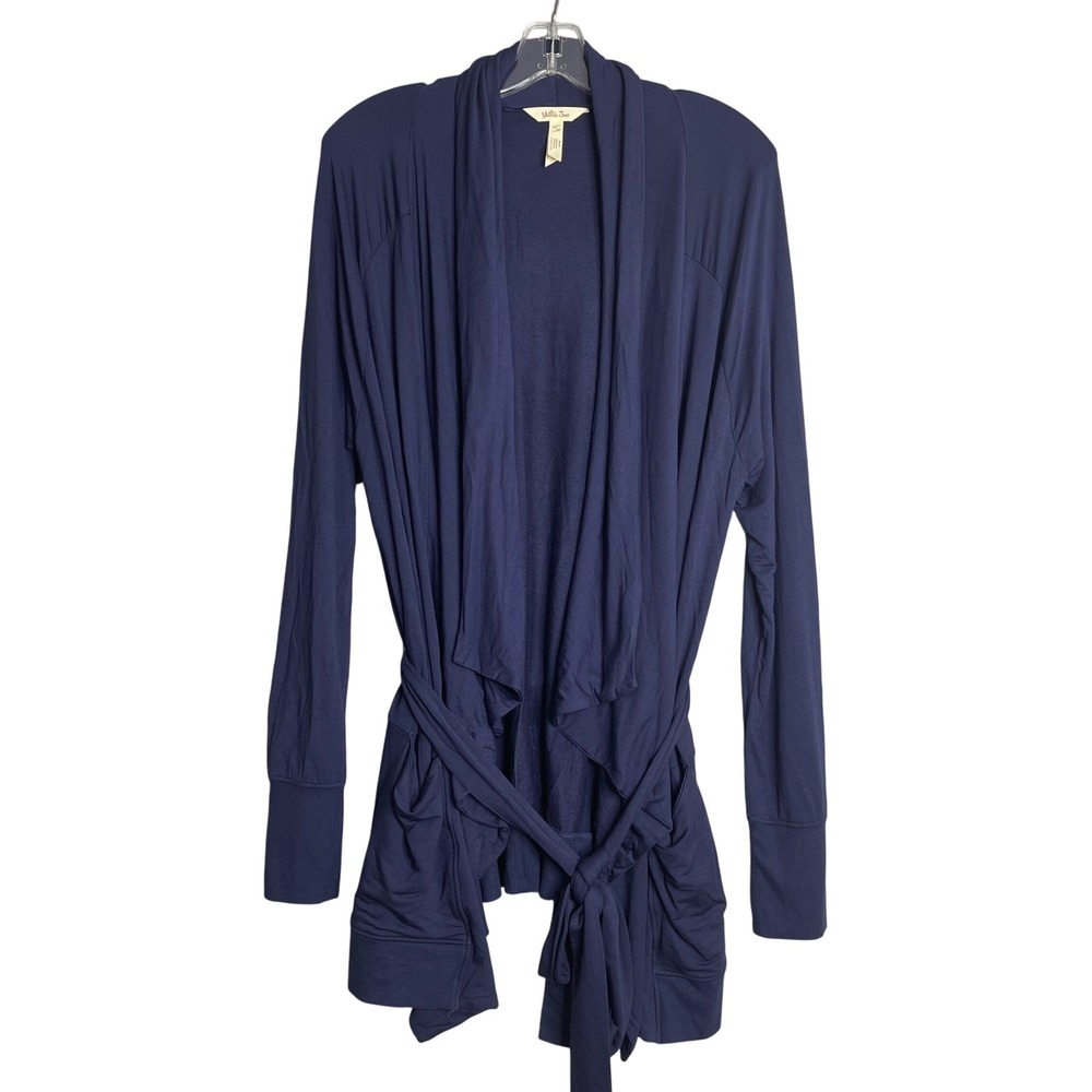 Matilda‎ Jane Thats A Wrap Jacket Cardigan Womens L Navy Blue Open Front Pockets
